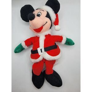 Vintage Disney Store Santa Mickey Christmas Mini Bean Bag Plush 9"